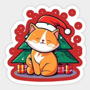 Santa Cat and Christmas Tree Sticker